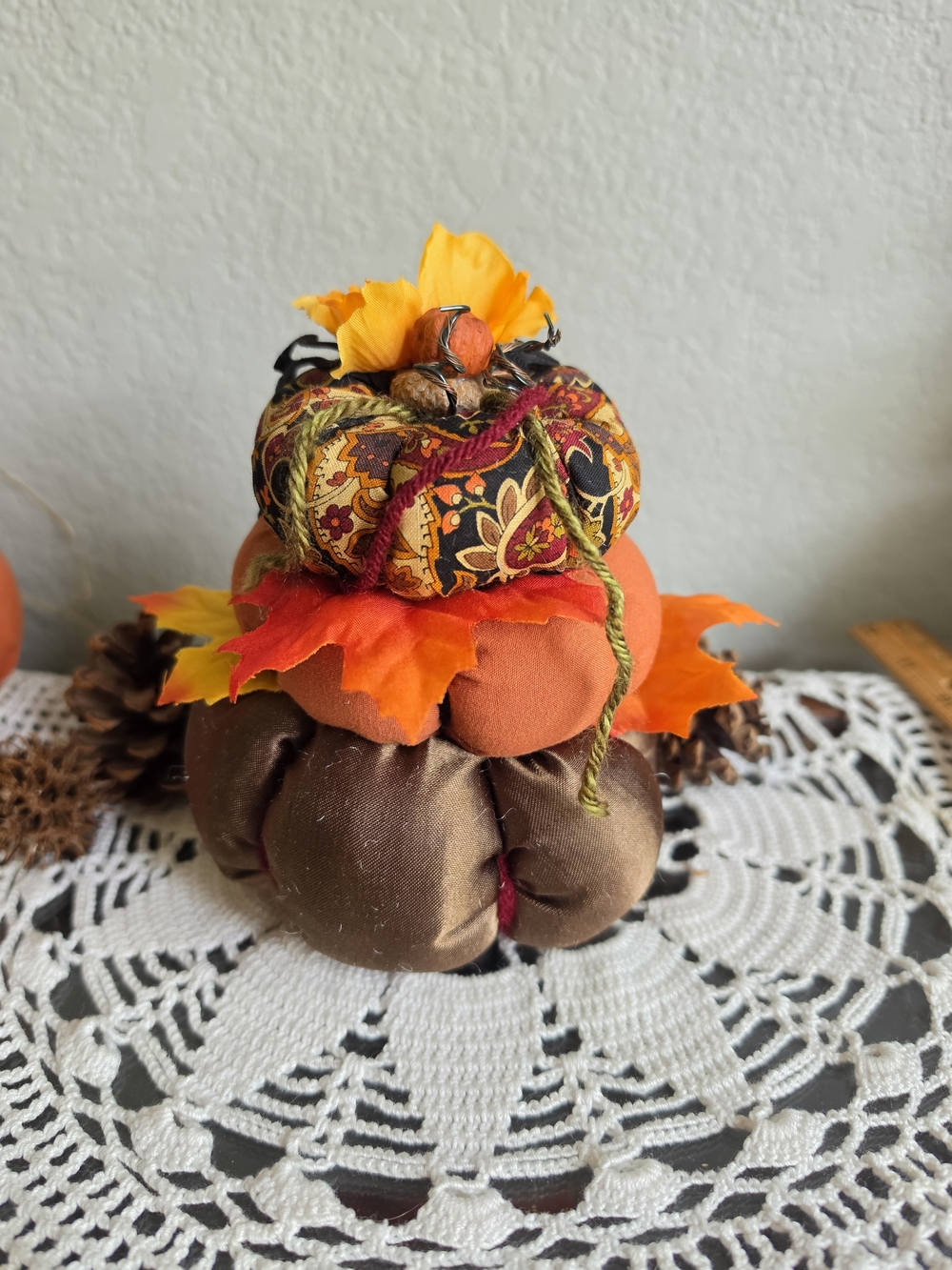 Autumn Topiary Pumpkins - Stacked  Fabric Pumpkin - Harvest Halloween Decor